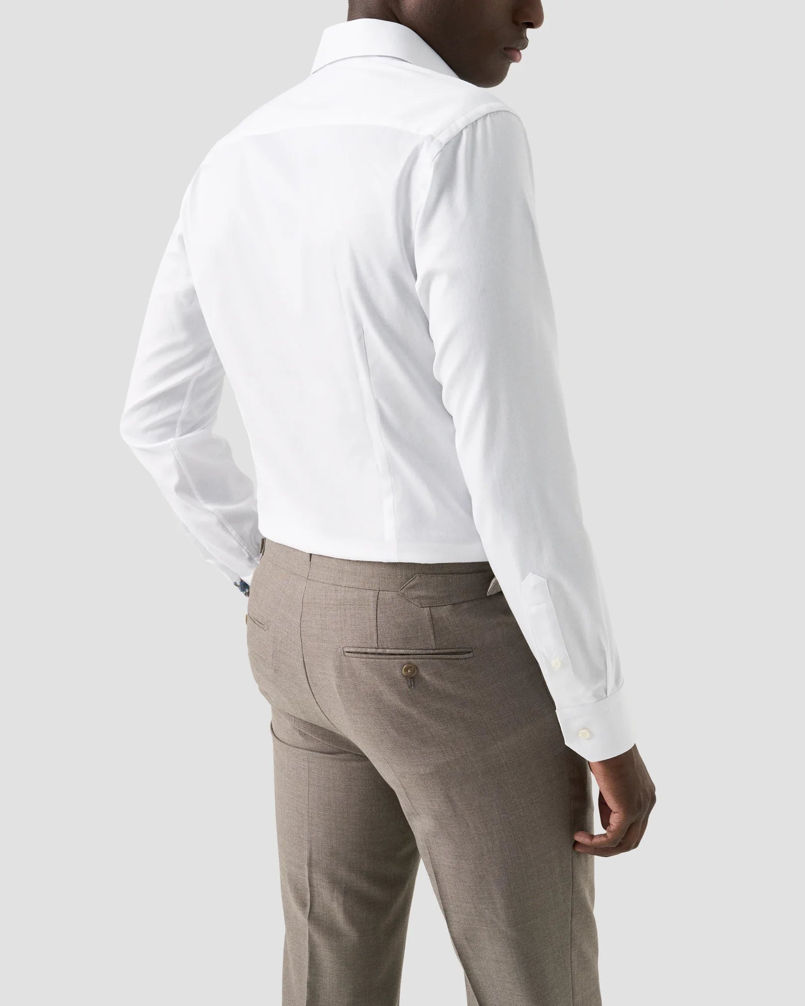 Signature Twill Dress Shirt in White with Feature Autumn Red Floral Contrast