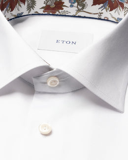 Signature Twill Dress Shirt in White with Feature Autumn Red Floral Contrast