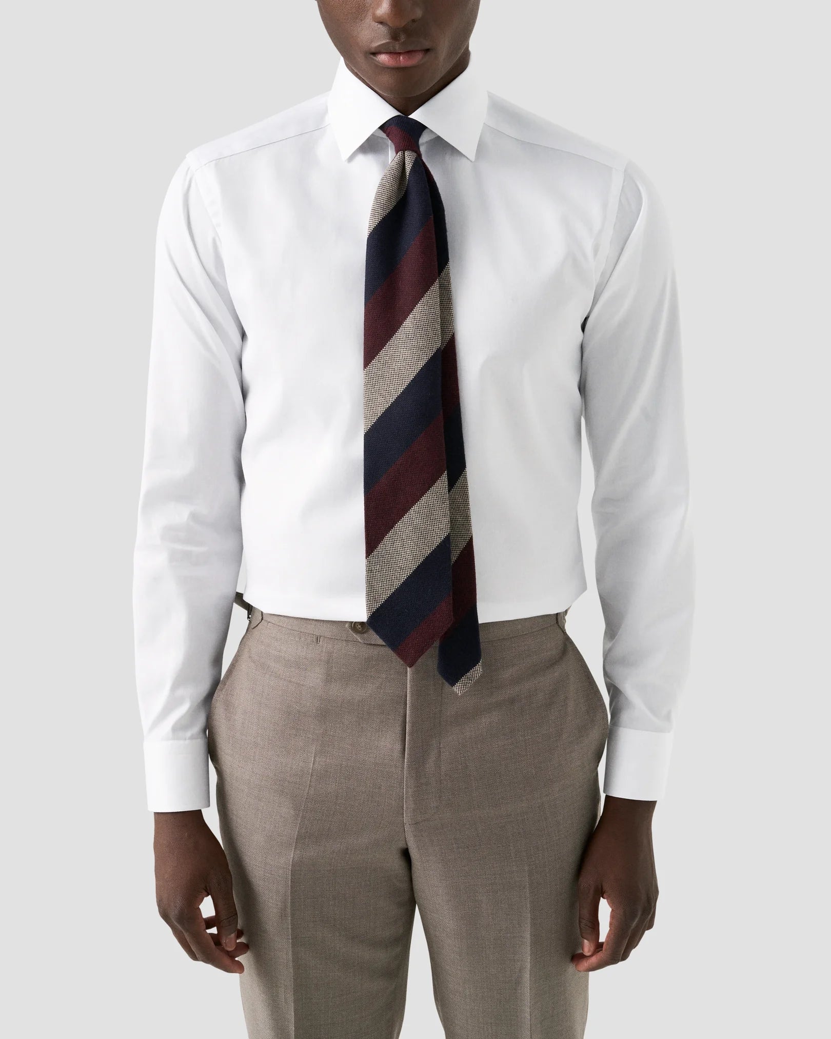 Signature Twill Dress Shirt in White with Feature Autumn Red Floral Contrast