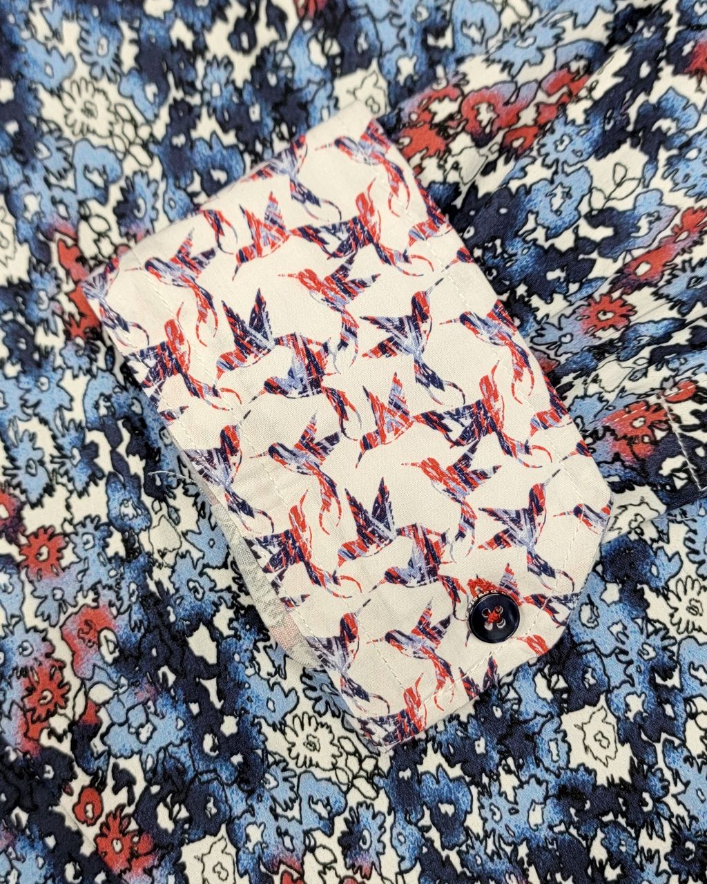 7 Downie St. Long Sleeve Sport Shirt in Red/White/Blue Abstract Floral Pattern