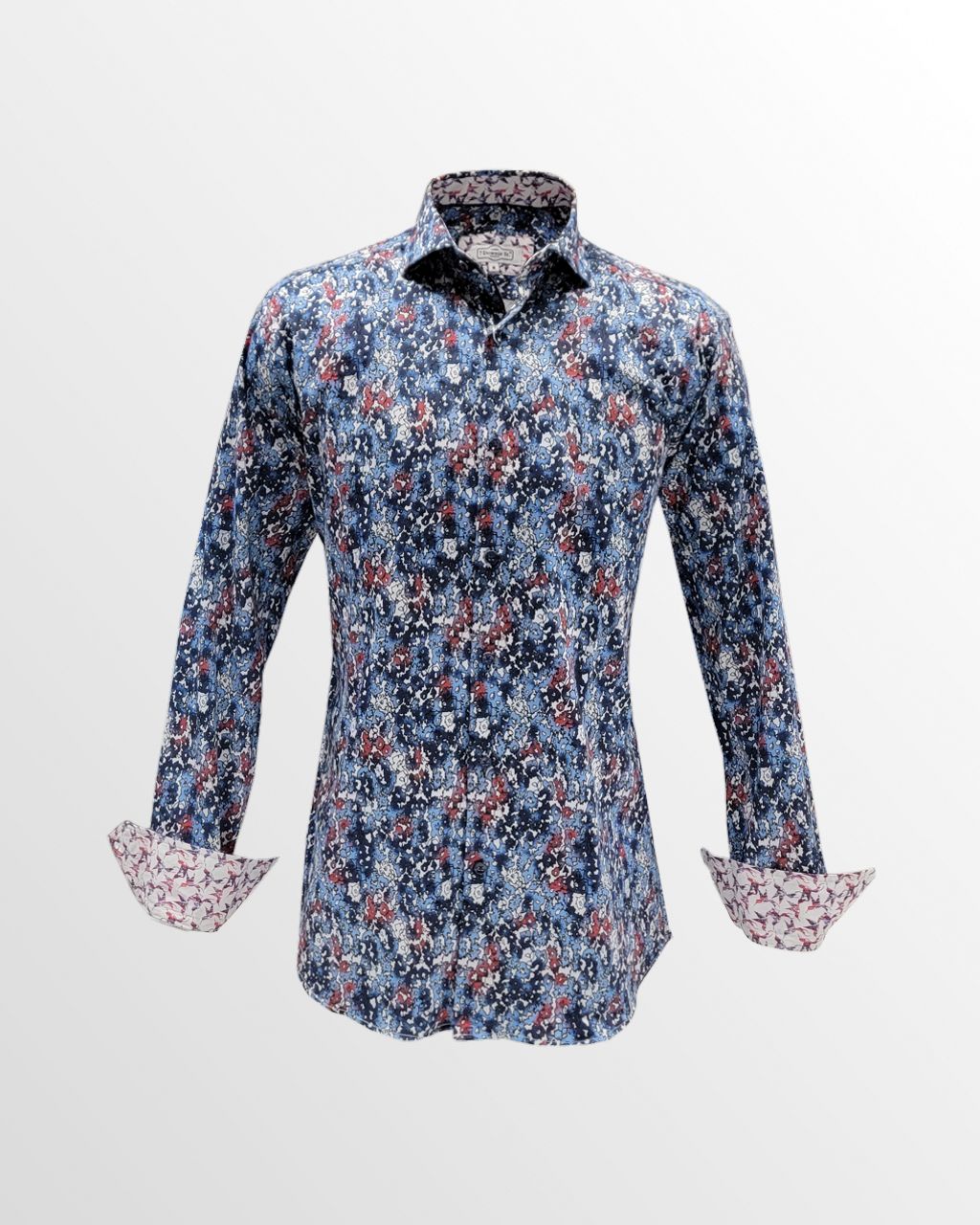 7 Downie St. Long Sleeve Sport Shirt in Red/White/Blue Abstract Floral Pattern