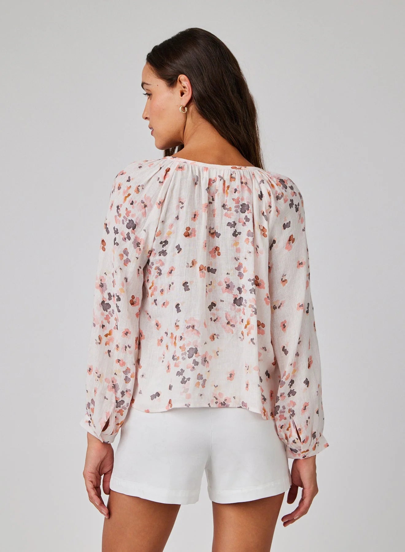 Shirred Raglan Tie Front Blouse in Hana Floral Print