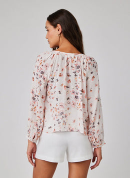 Shirred Raglan Tie Front Blouse in Hana Floral Print