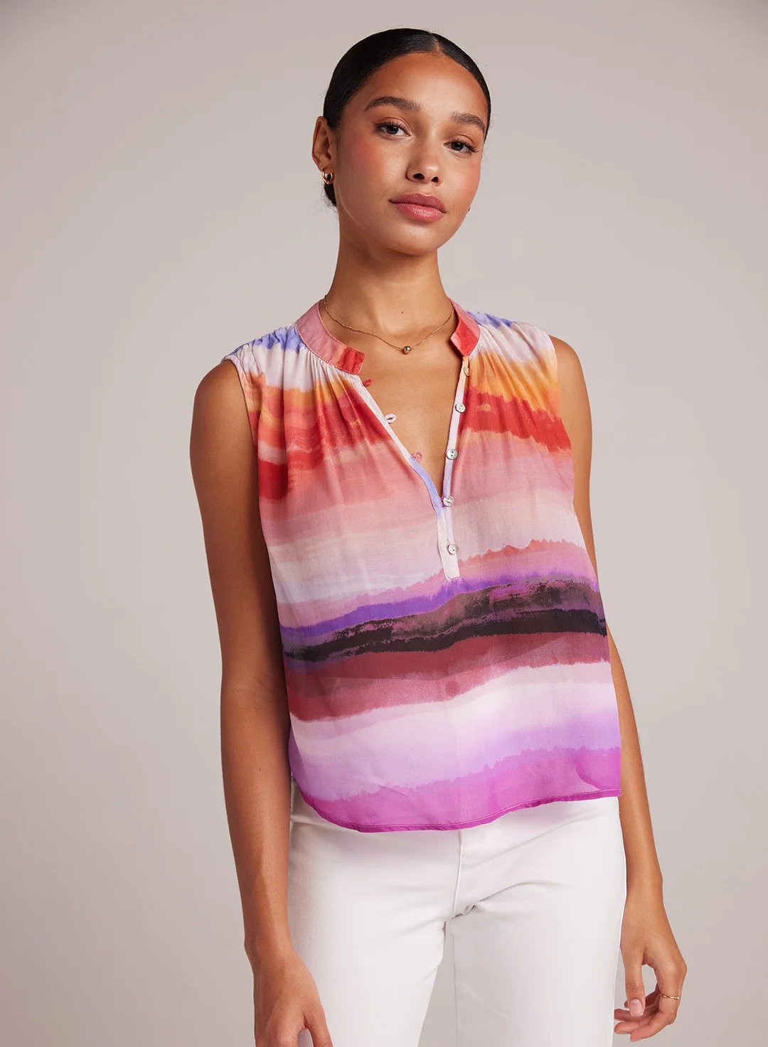 Bella Dahl Sleeveless Shirred Pullover in Canyon Stripe Print