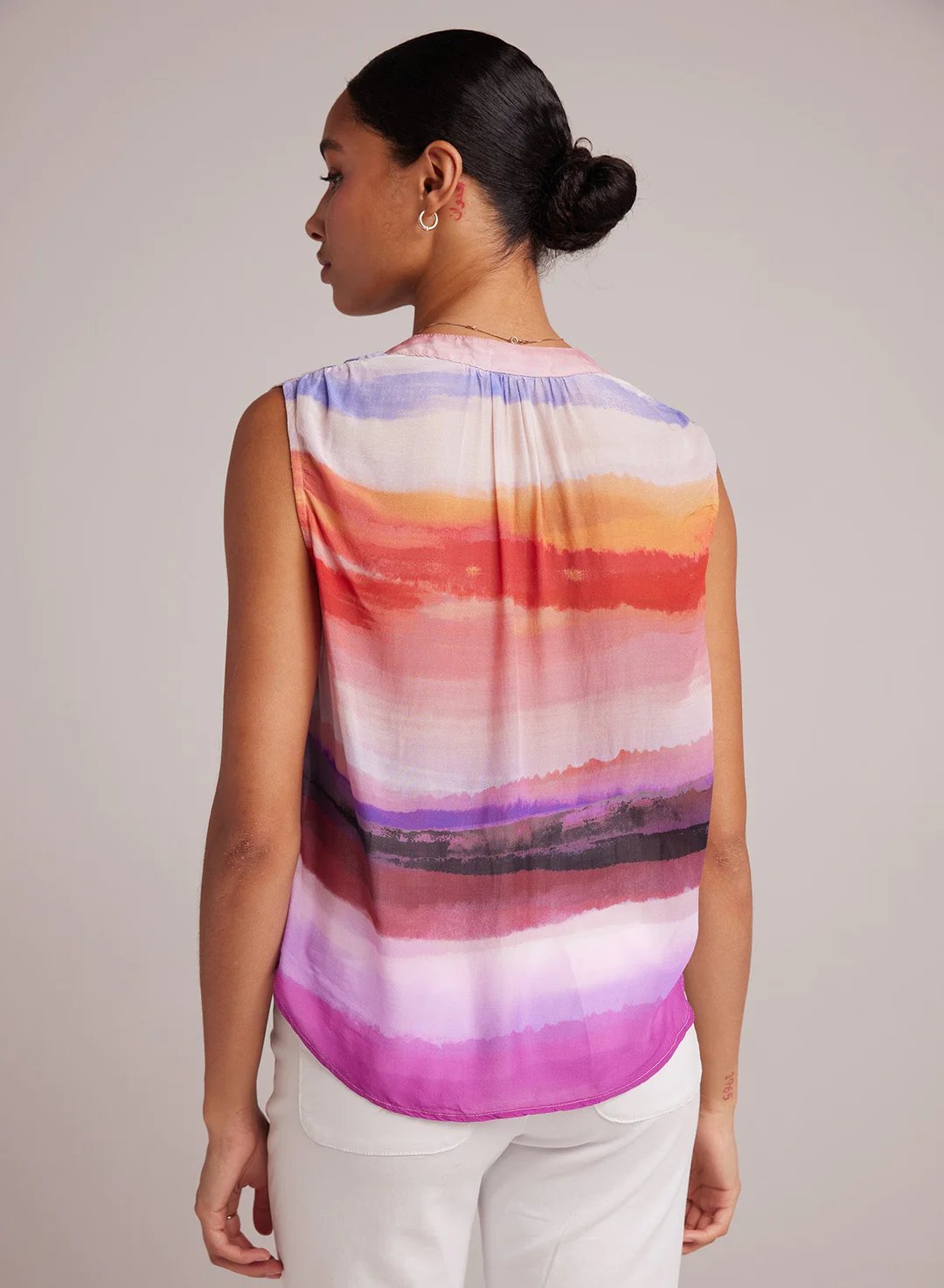 Bella Dahl Sleeveless Shirred Pullover in Canyon Stripe Print