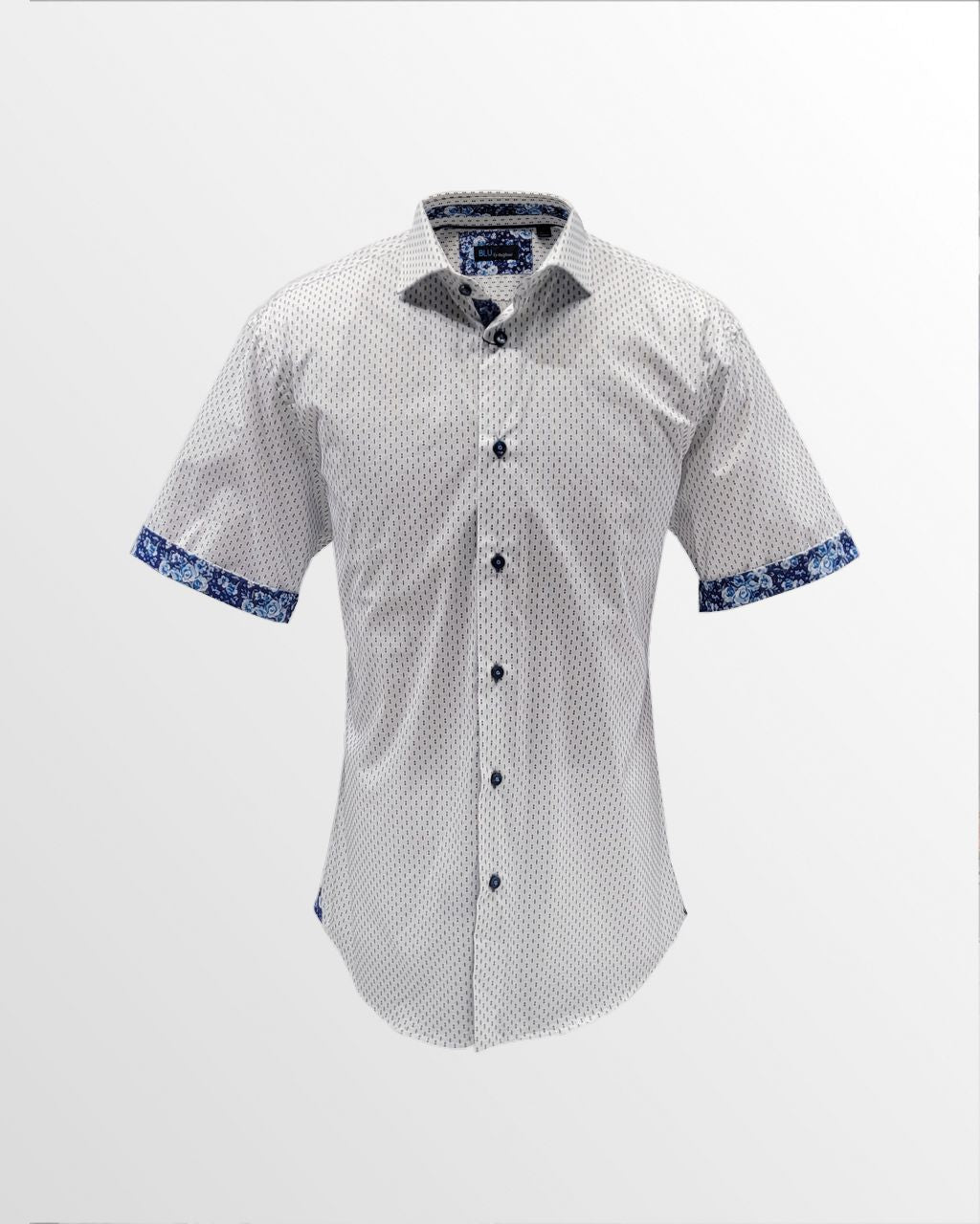 Polifroni Blu Short Sleeve Sport Shirt Mini Oval Pattern in Blue
