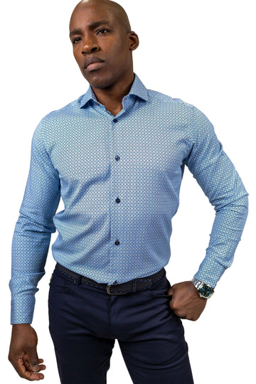 Medallion Print Sport Shirt in Blue