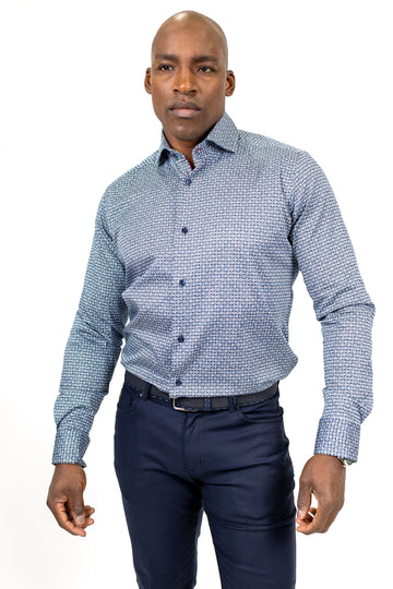 Geometric Print Sport Shirt in Blue