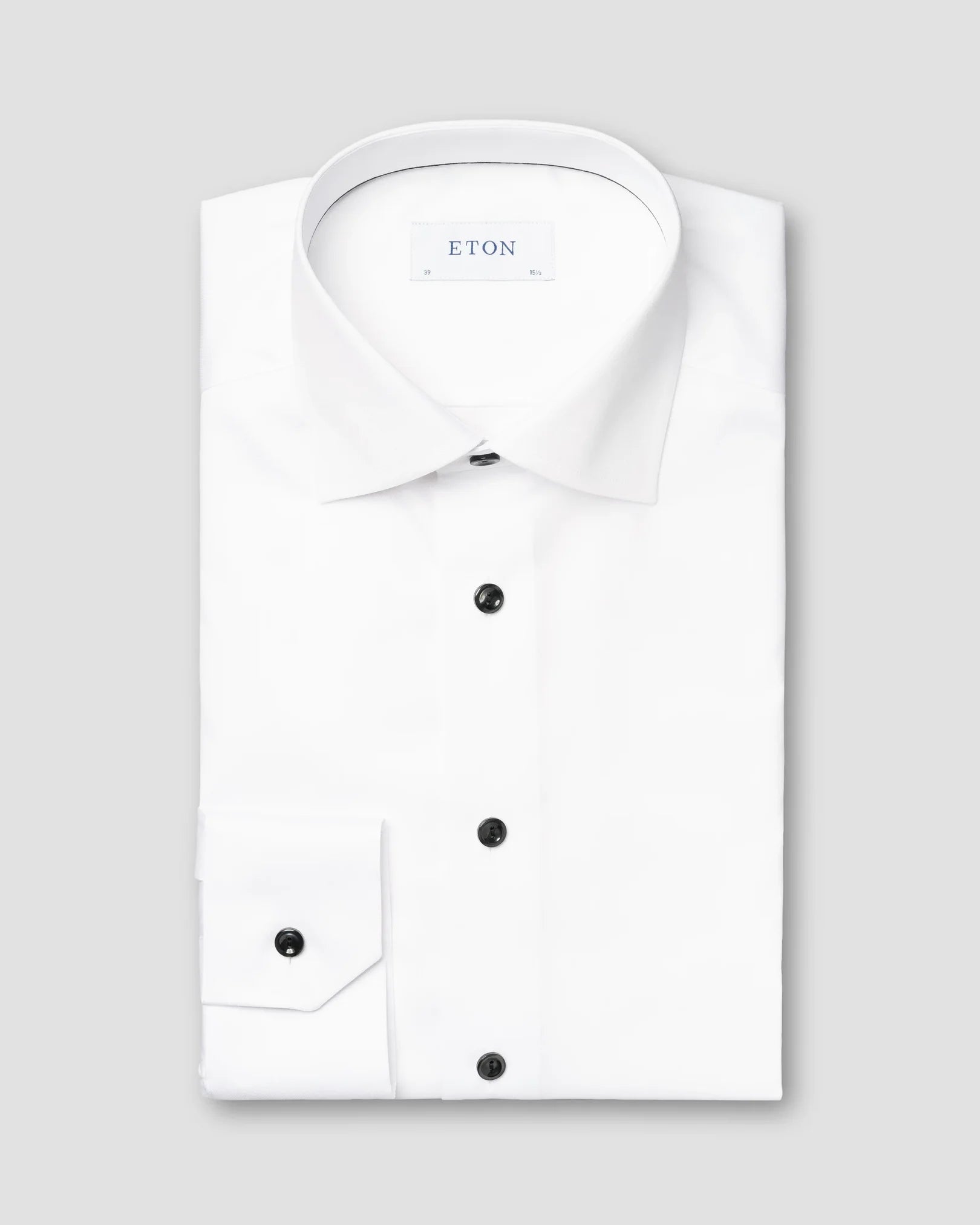 Signature Twill Slim Fit Dress Shirt in White with Black Contrast Buttons