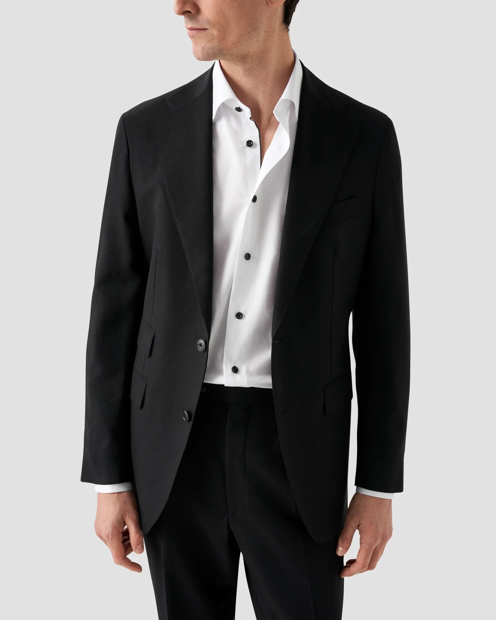 Signature Twill Slim Fit Dress Shirt in White with Black Contrast Buttons