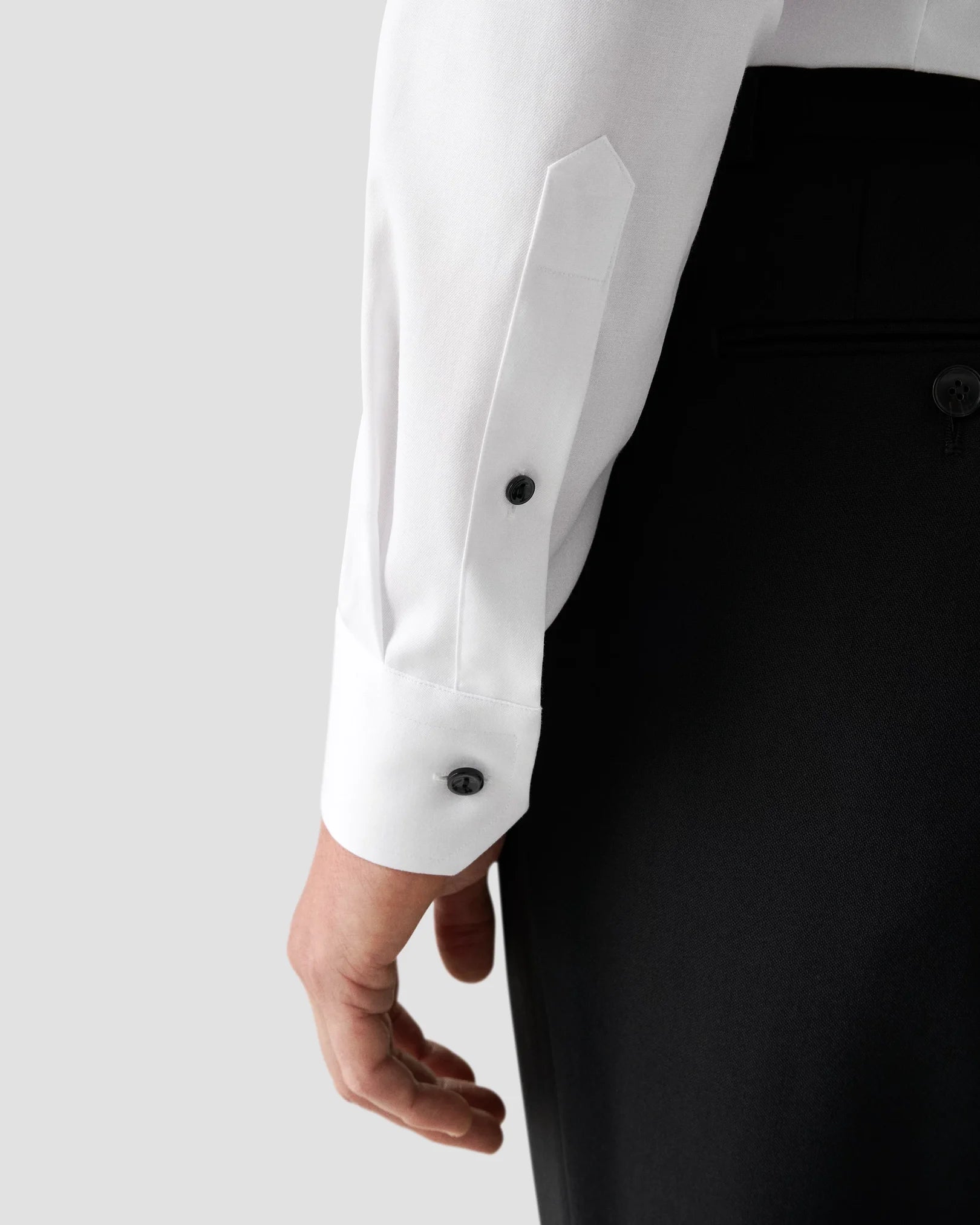 Signature Twill Slim Fit Dress Shirt in White with Black Contrast Buttons