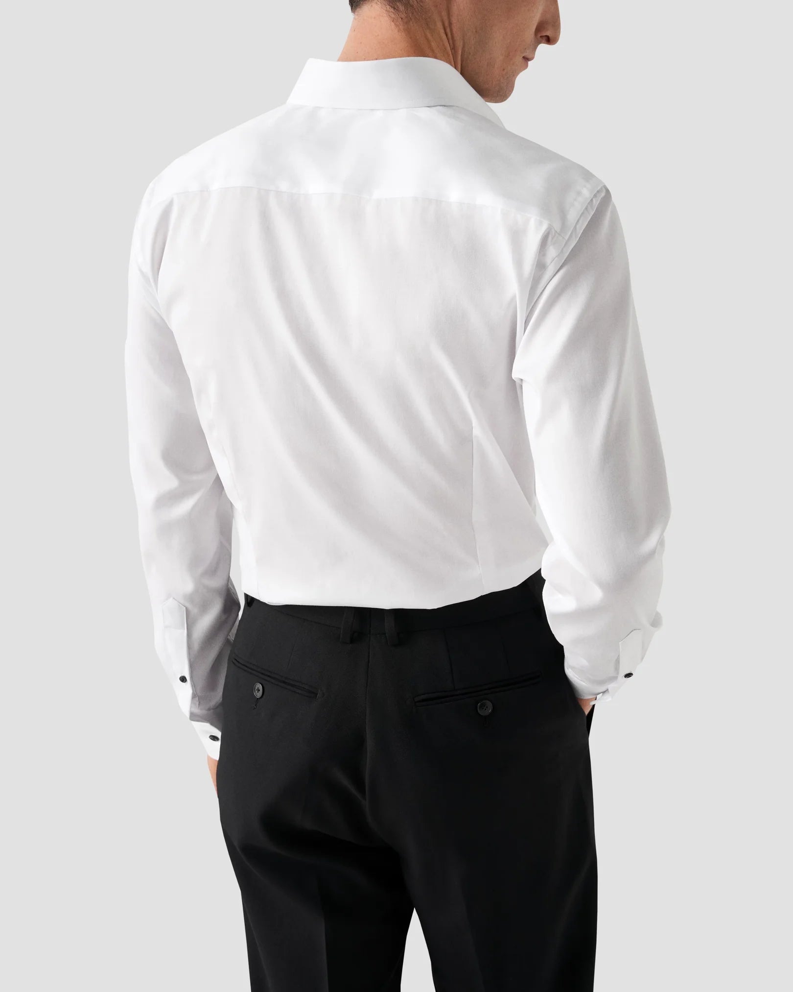 Signature Twill Slim Fit Dress Shirt in White with Black Contrast Buttons