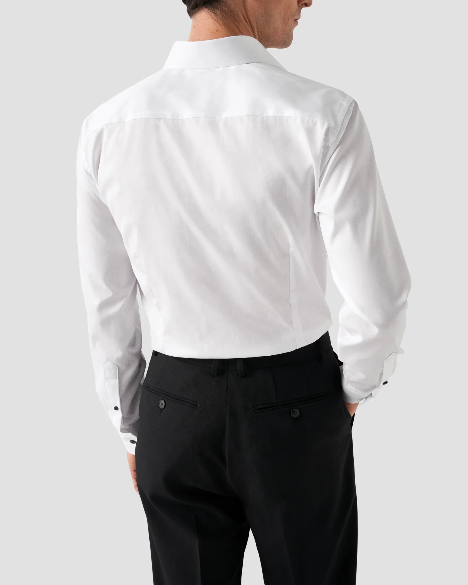 Signature Twill Slim Fit Dress Shirt in White with Black Contrast Buttons