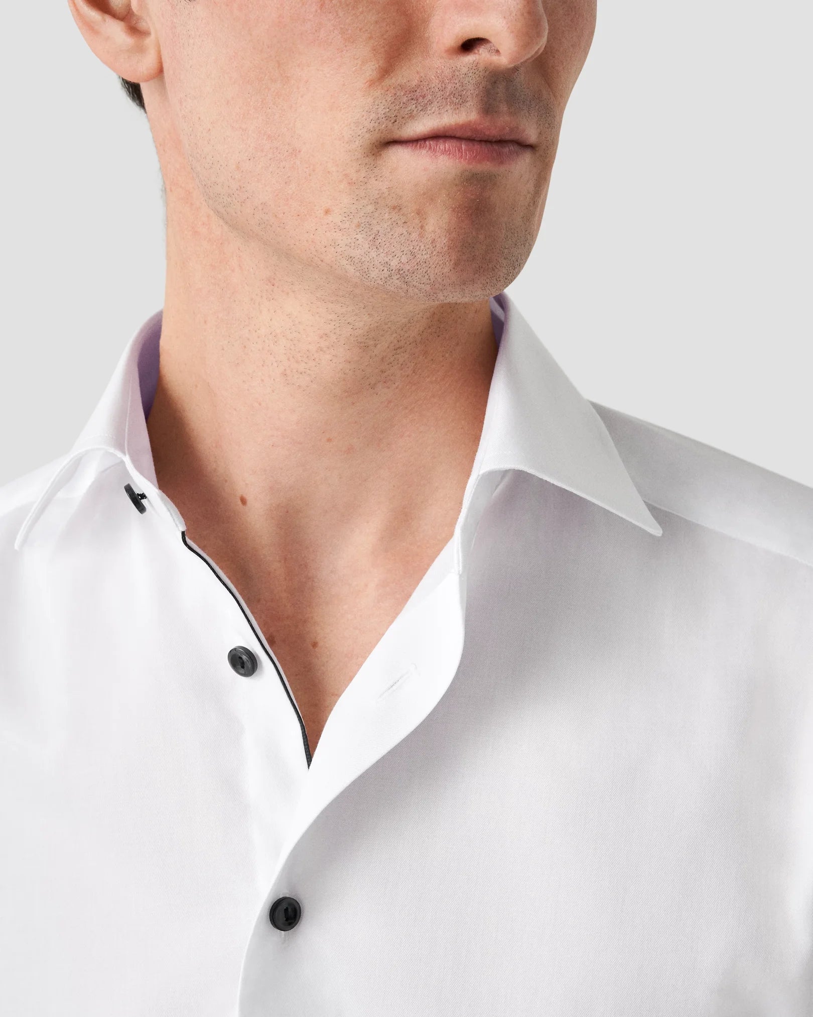 Signature Twill Slim Fit Dress Shirt in White with Black Contrast Buttons