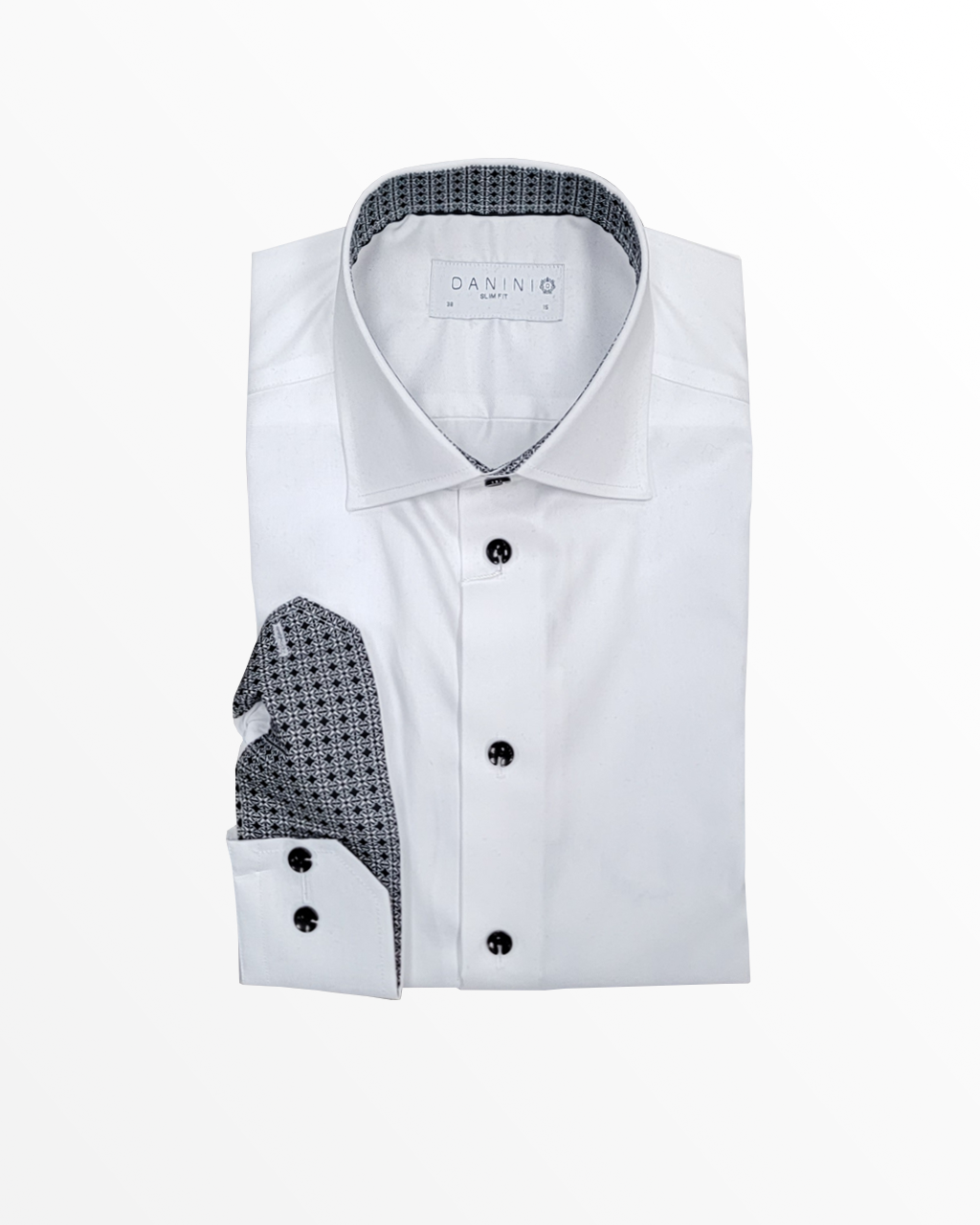 Slim Fit Dress Shirt in White with Black Detailing
