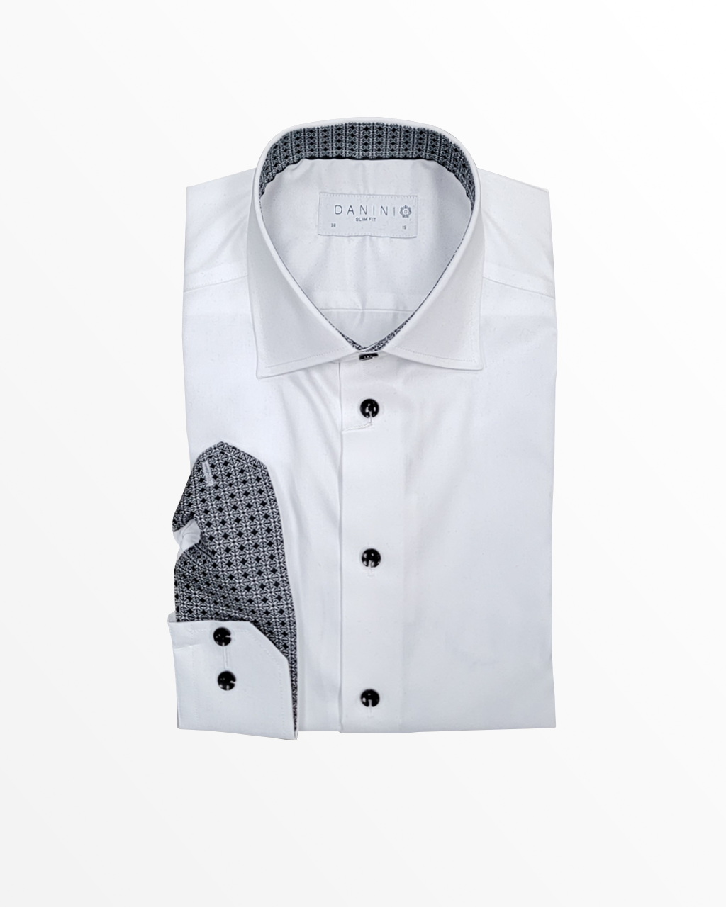 Danini Slim Fit Dress Shirt in White with Black Detailing