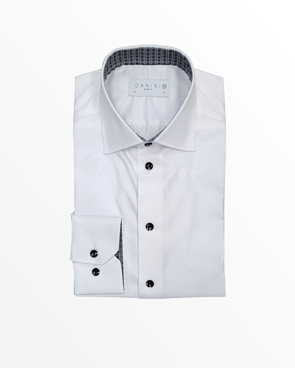 Slim Fit Dress Shirt in White with Black Detailing