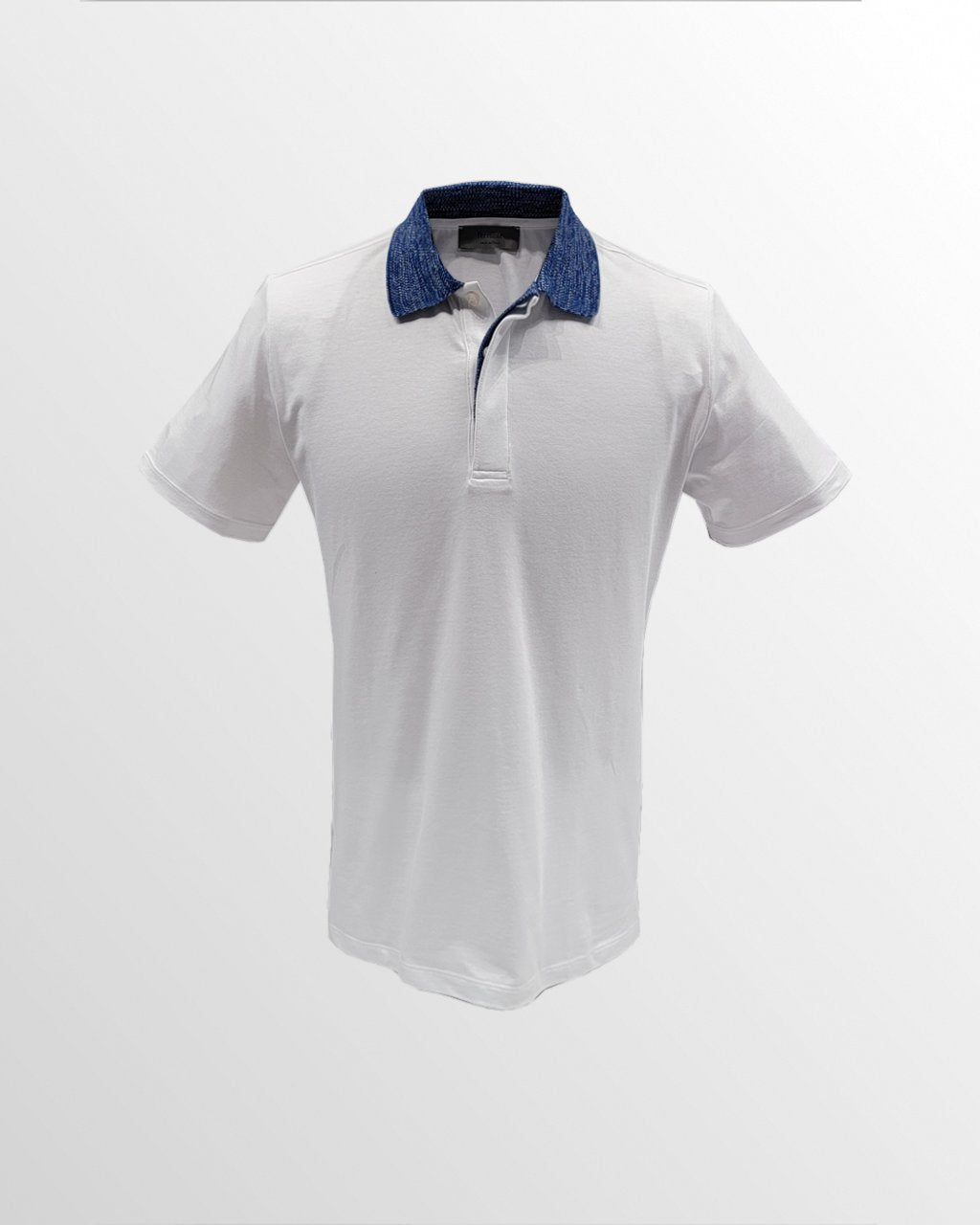 Ferrante Polo in White with Knit Contrast Navy Collar