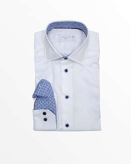 Slim Fit Dress Shirt in White with Blue Detailing