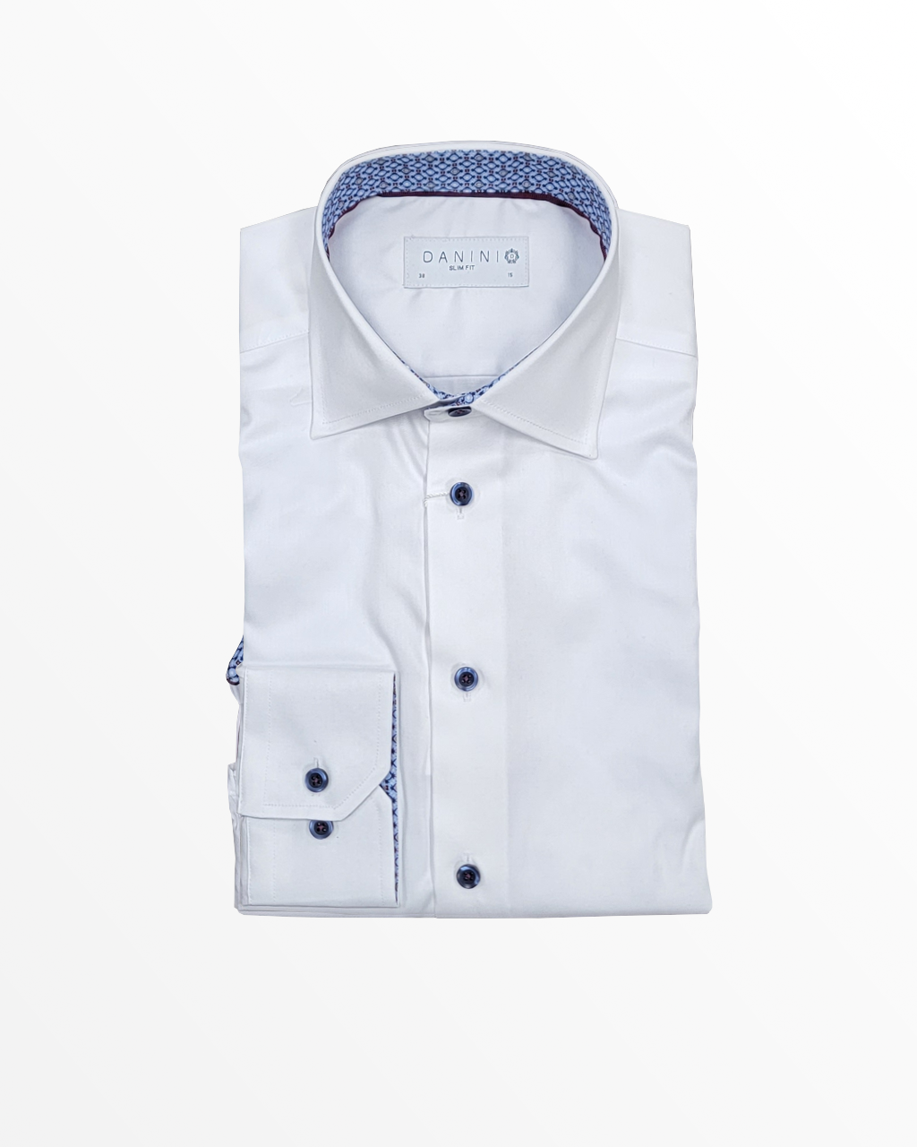 Slim Fit Dress Shirt in White with Blue Detailing