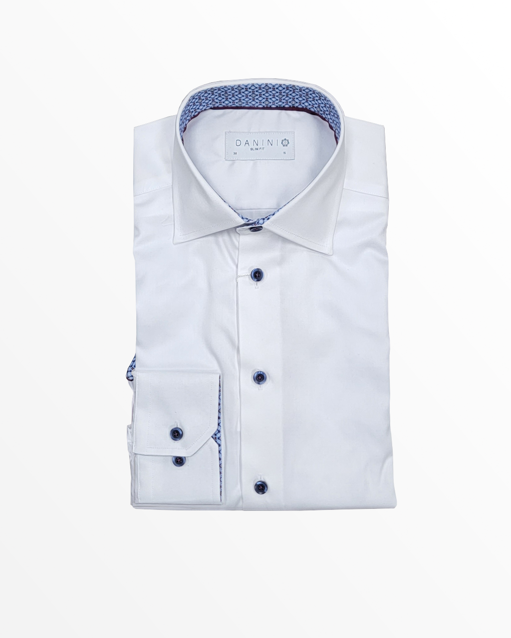 Danini Slim Fit Dress Shirt in White with Blue Detailing