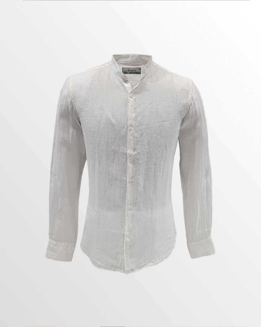 Ferrante Camicia Linen Band Collar Button Up in White