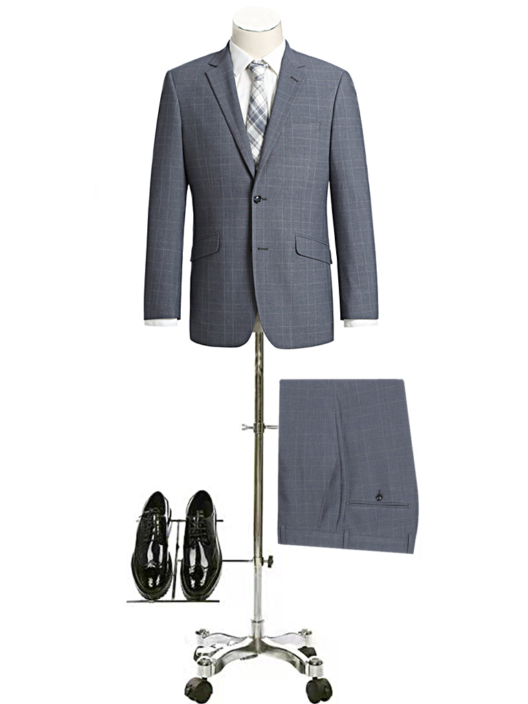 Renoir Slim Fit Suit In Blue & Grey Pattern