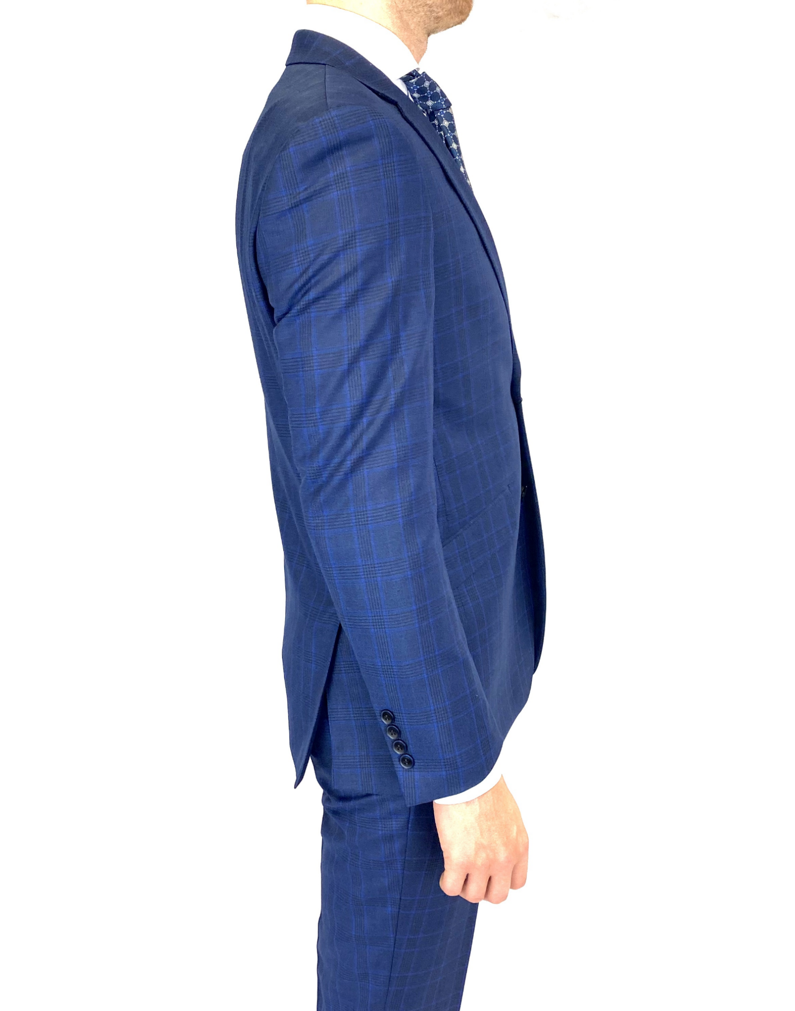 Renoir Slim Fit Suit in Blue Window Pane Check